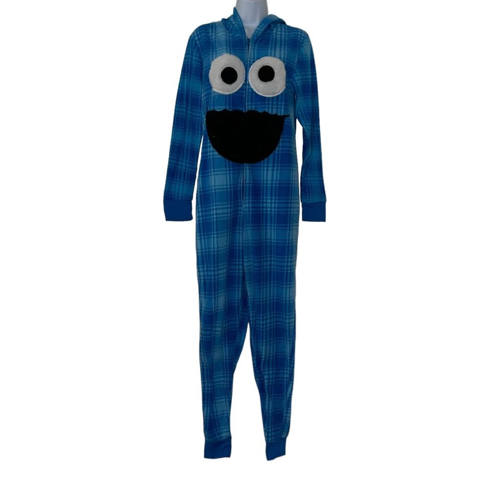 Sesame Street Cookie Monster Unionsuit Juniors L 11 13 Blue Costume Pajamas PJs